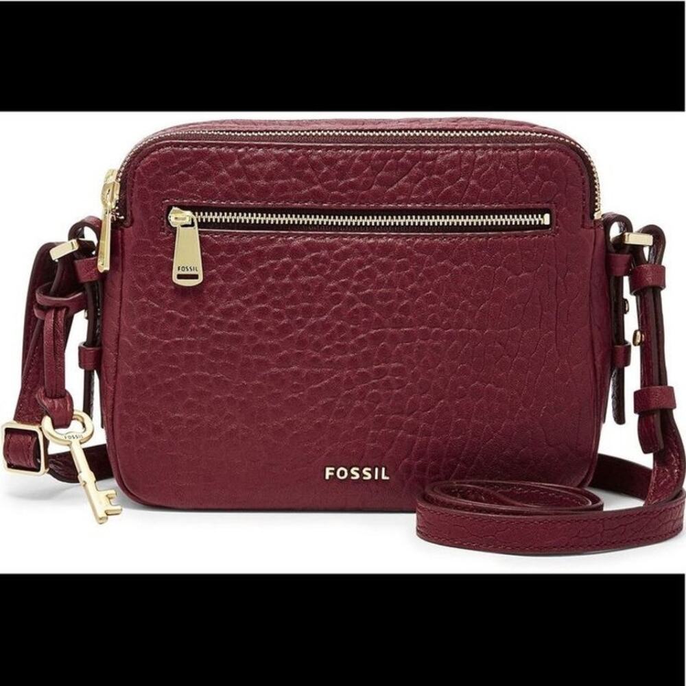 Fossil Piper Toaster Crossbody Burgundy Wine Pebbled Leather Bag Purse Medium